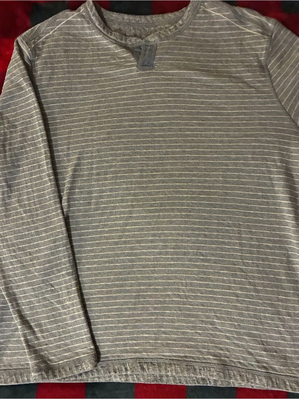Tommy Bahama Gray with White Thin-Stripe Long-Sleeve Henley